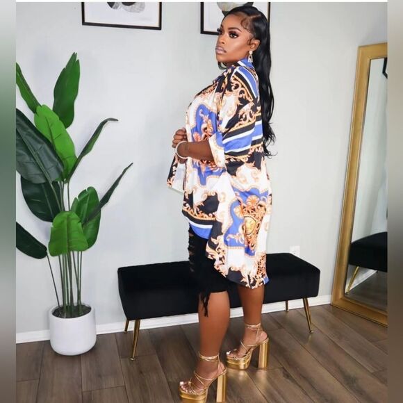 Women's Floral Button Down Shirt Dresses Casual Oversized Long Sleeve Button up - Picture 2 of 7